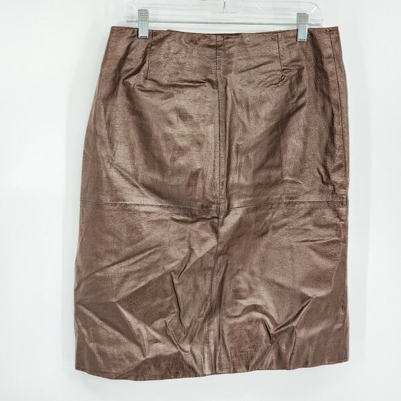 Vintage Hugo Buscati Brown Leather Skirt Size 12 - Picture 3 of 5